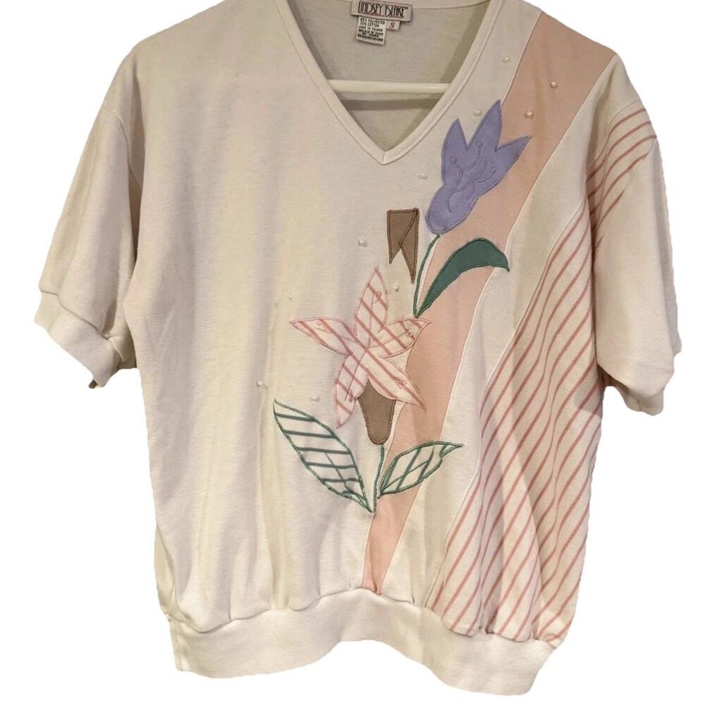 Vintage Lindsey Blake Top Women S Embroidered Floral Shirt Grandma Cottagecore